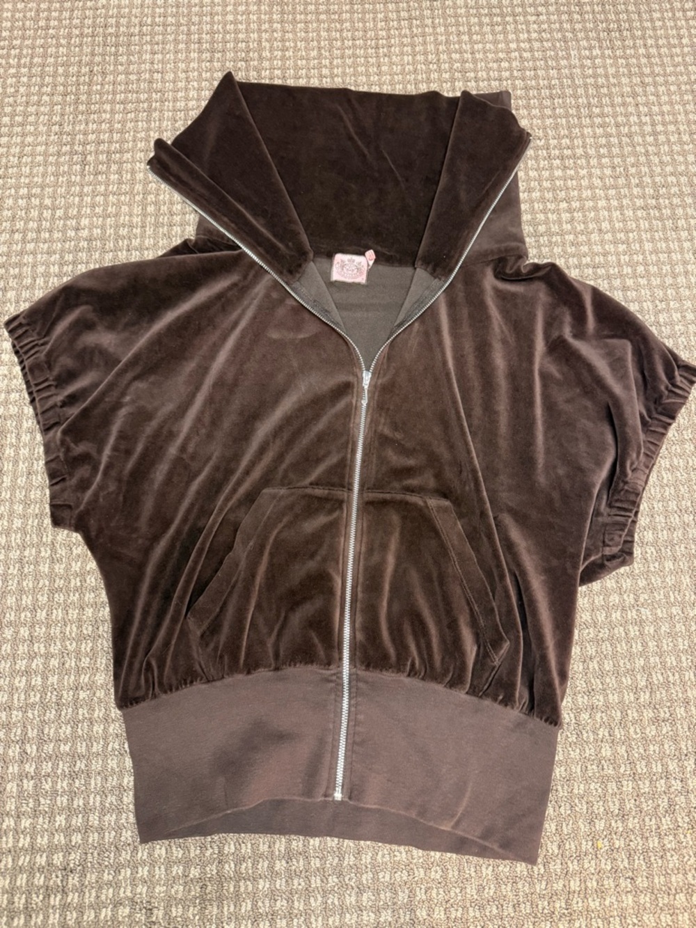 Juicy Couture Y2K Brown Velour short sleeve cowl neck Zip Hoodie